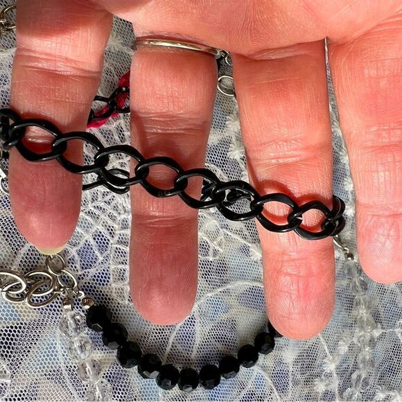 Long Multichain & Bead Necklace Black White Pink - Picture 5 of 9